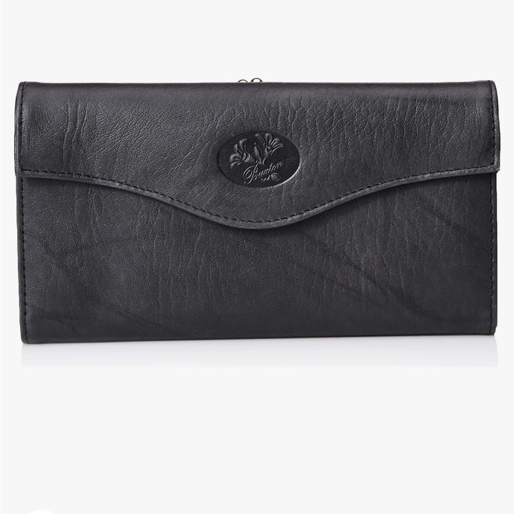 Buxton  Black Leather Long Bifold Organizer Wallet with Coin Purse